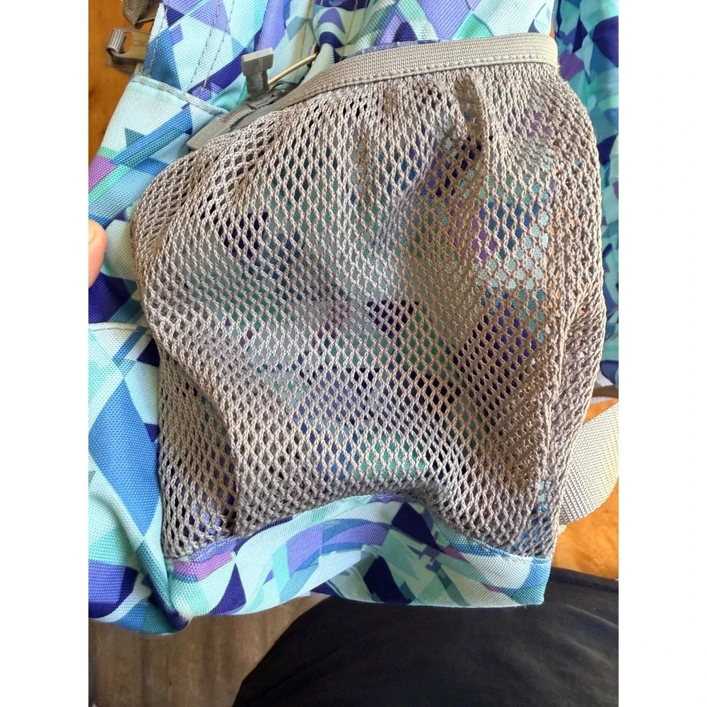 LL Bean Deluxe Backpack Blue Purple Geometric Triangle Print School Bag